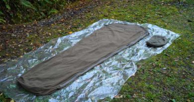 A fully spread out sleeping bag liner