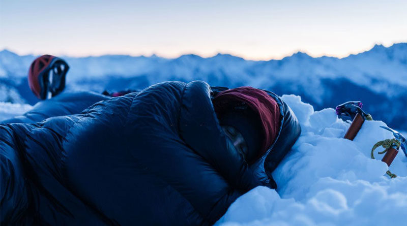 A man sleeping on the icy ground without a tent